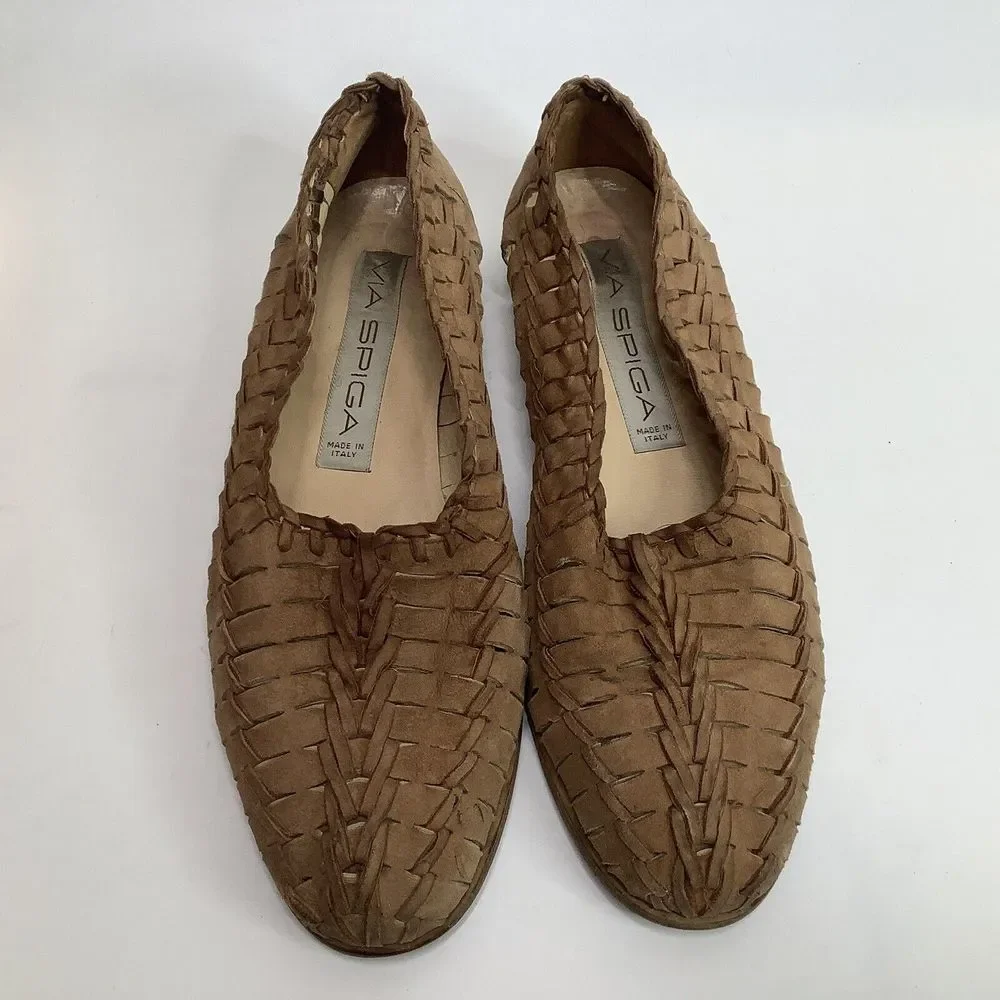 VIA SPIGA Brown Leather Suede Flats Slip on Shoes size‎ 6.5 Italy